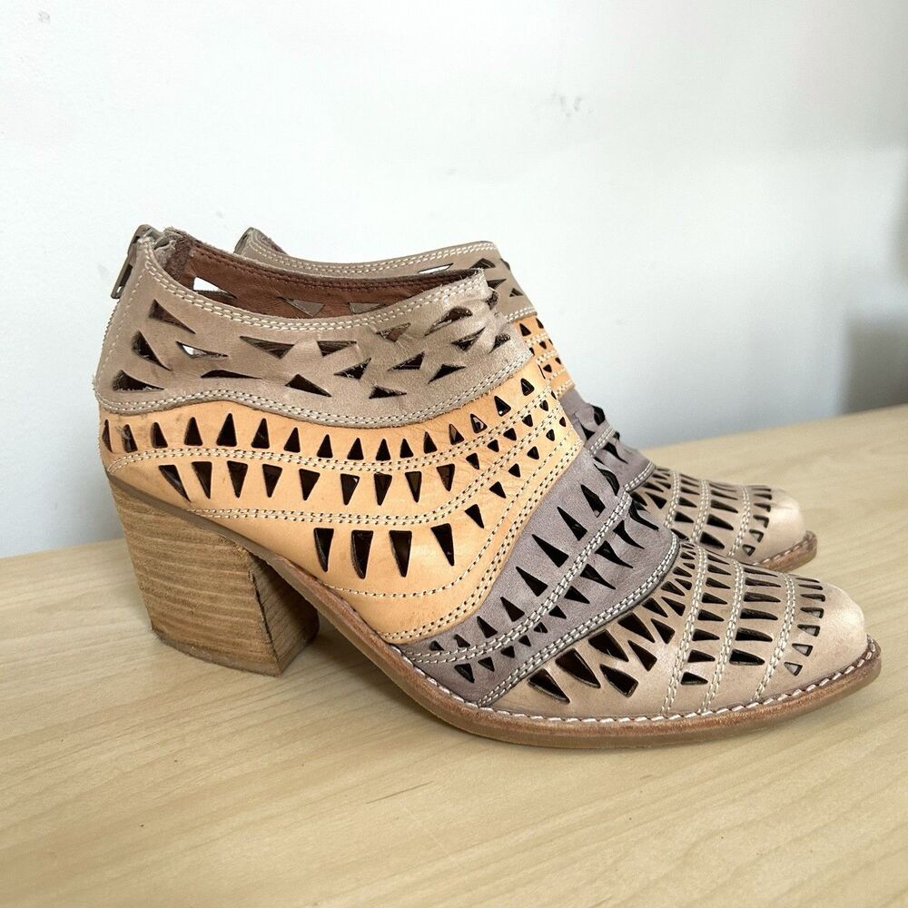 Jeffrey Campbell Free People Faviola Cutout Leather Bootie Colorblock Western
